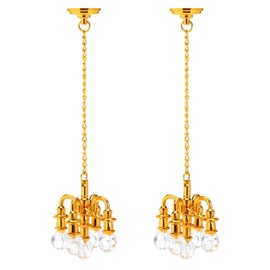 Zerodeko Mini Chandelier 2-Pack Dollhouse Ceiling Lights Hanging Lamp Accessories for DIY Miniature House Decor 3.93In Pendant Lighting