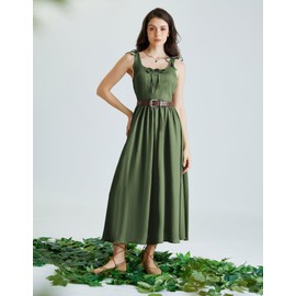 Scarlet Darkness Women's Corset Dress Summer Cottagecore Dress Renaissance Costume Olive Green S