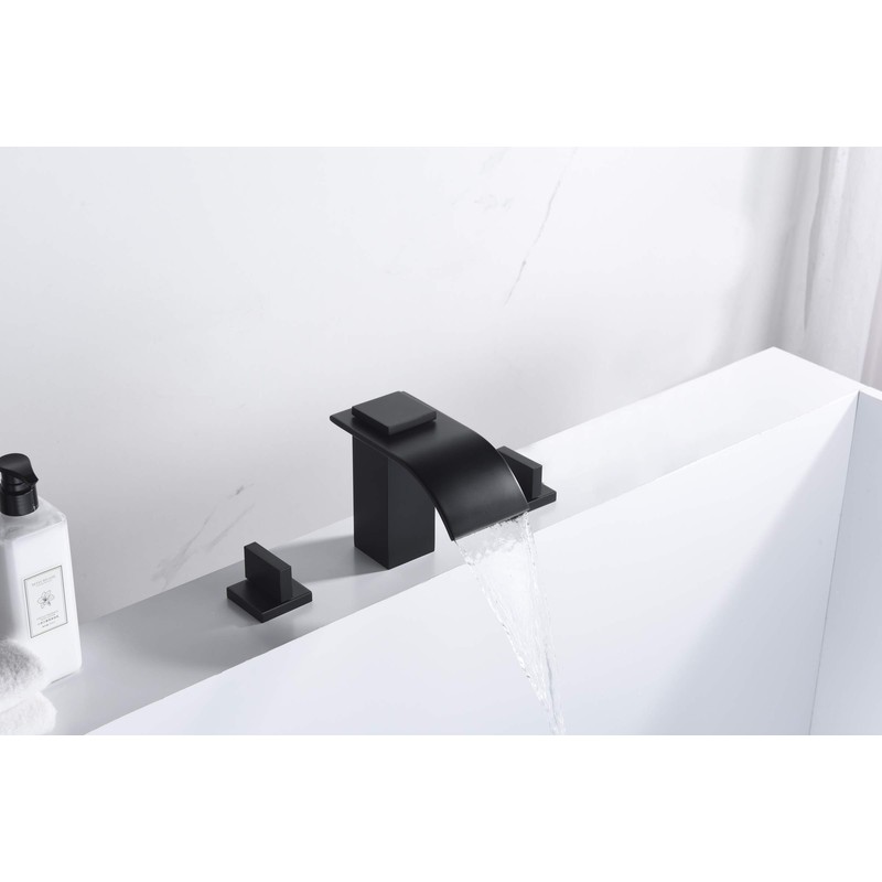 sumerain Black Waterfall Tub Faucet Deck Mount 3 Hole Widespread