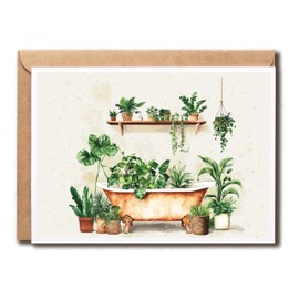 APVGifts Bathroom With Plants Card - Houseplant Bath Card - Plant Lover Card - Potted Houseplant Card - Plant Mom Card - Happy Birthday Card - Cute Card