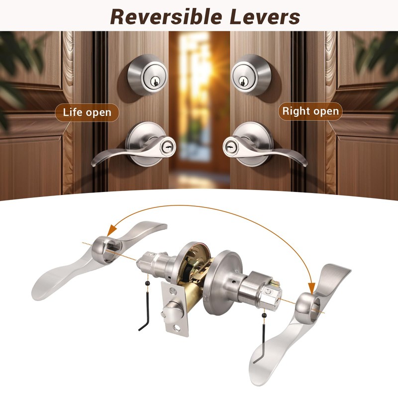 Knobonly 3 Sets of Wave Style Entry Door Handle Set