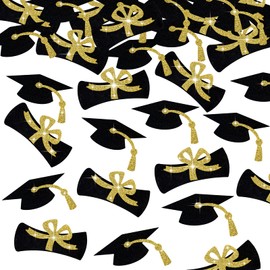Marspark 24 Pieces Glitter Diploma Paper Decors Grad Caps Diploma Confetti Gold Black Grad Party Decorations of 2021 Graduation Party Congrats Grad Supplies, 3.9 x 1.9 Inches