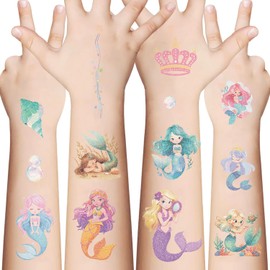 66 PCS Mermaid Sparkling Temporary Tattoos for Kids | 10 Sheets birthday decorations |accessories | party favors