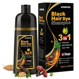 Champú para Teñir El Cabello Negro 3 en 1, Champú Colorante para Hombres y Mujeres, Cobertura de Canas con Ingredientes Herbales, 500ml