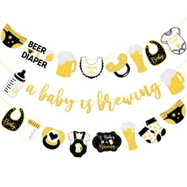 A Baby is Brewing Banners Black Gold Bottle and Beer Baby Shower Decorations A Baby is Brewing Baby Shower Supplies Beer Theme Cutout Banners for Pregnancy Diaper Huggies and Chuggies Party