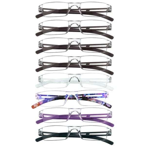 VisionGlobal 8 Pairs Reading Glasses, Blue Light Blocking Glasses, Computer