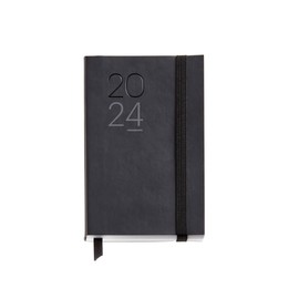 Miquelrius - 2024 Year Diary Day to View Passport Size 90 x 140 mm Flexible Faux Leather Stitched Cover Catalan, English and Portuguese Black