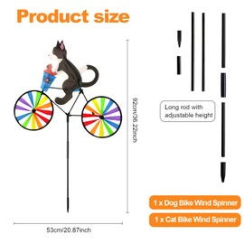 2 Pack 20 Inches Animal Bike Spinners Decoration, Colorful Dog and Cat Pinwheels with Stakes, Windmill Wind Spinner for Yard Garden Lawn, Large Pet Pin Wheels Outdoor Decor Gifts for Kids