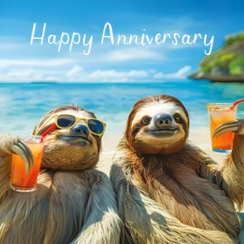 Hammond Gower Funny Anniversary Card - Happy Anniversary Card for a Special Couple or Someone Special with Humorous Sloths on Holiday Design and Gem Embellishments