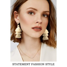 Ivory White Layered Tassel Dangle Drop Earrings for Women Dangly Fringe Bohemian Lightweight Birthday Wedding Bridesmaids Jewelry Cream White Earrings