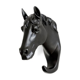 Horse Head Single-Wall Hook, Heavy-Duty Animal-Shaped Hook, Rustic Decorative Style, Practical and Eye-Catching - Color: Black