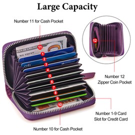 KM Legend Genuine Leather Wallet for Women,Slim RFID Blocking Credit Card Holder,Compact Purses for Women with Coin Pocket