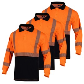 VENDACE 3 Pack Hi Vis Long Sleeve Safety Reflective Polo Shirts for Men ANSI Class 3 High Visibility Construction Work T Shirts(Orange,XL)
