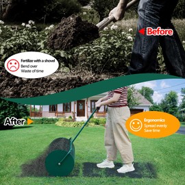 HIDALIFE Compost Spreader, 24'' Peat Moss Spreader Roller, Drop Fertilizer Grass Seed Spreader with Upgrade T Handle Strengthened Structure, Lightweight Metal Mesh Spreader Lawn & Garden Tool, Green