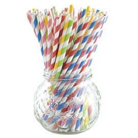 Norpro Paper Drinking Straws (100 Pack), 100% Biodegradable-Assorted Colors, Stripes