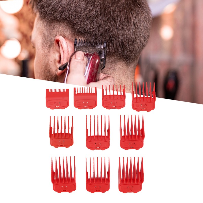 10pcs Professional Hair Clipper Guide Comb Red Hair Trimmer Cutting