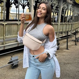 Roulens Crossbody Bag for Women Fashion Waist Packs Soft Vegan PU Leather Belt Bag Large Capacity Shoulder Bag with Adjustable and Removable Wide Strap