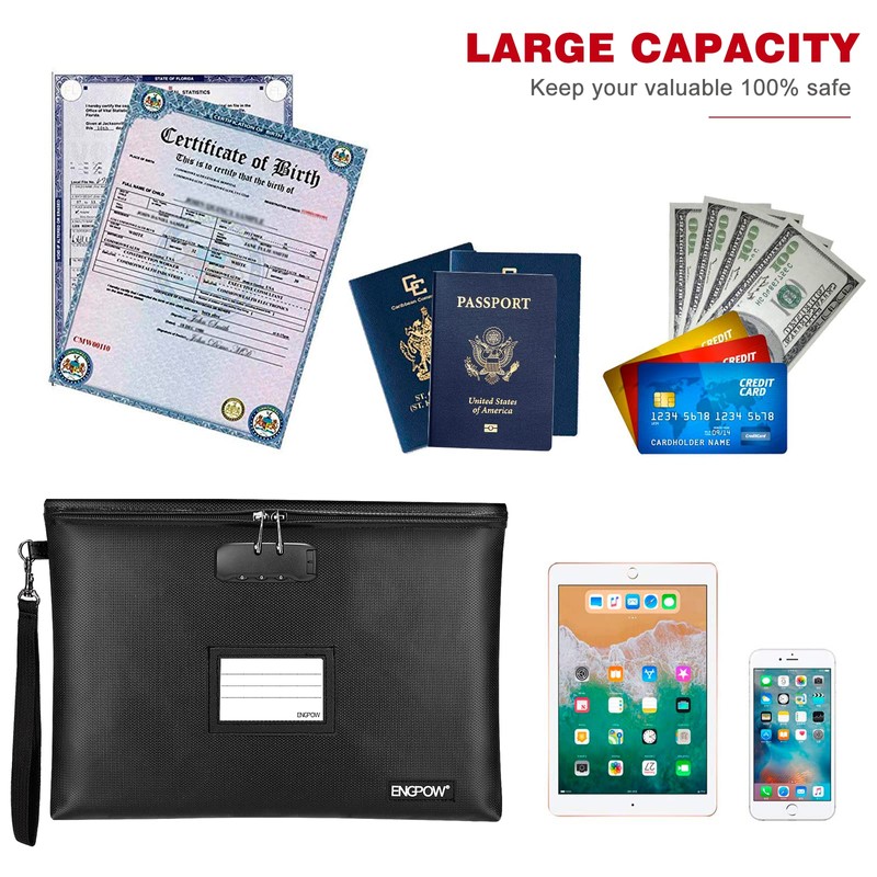 Pack of 2 Fireproof Document Bags with Lock, 37 x