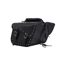 Motorcycle Saddle Bags Synthetic Leather Motorcycle Luggage Bag Waterproof Throw Over Saddlebags For Motorcycle Softails Sportsters Choppers Dyna V-star Shadow (With Studs, Black, 13”x13“x10”)