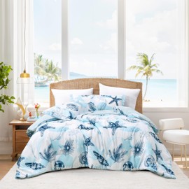 Tritard Coastal Comforter Set King Size 3 Piece, Soft Beach Themed Comforter, Ocean Nautical Lightweight Bedding Sets for All Seasons, (1 Reversible Comforter and 2 Pillow Shams), 104''x90'', C7