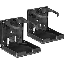 Adjustable car cup holder, 2-pack, foldable wall mounted plastic car truck office yacht RV with added beverage holder (black)