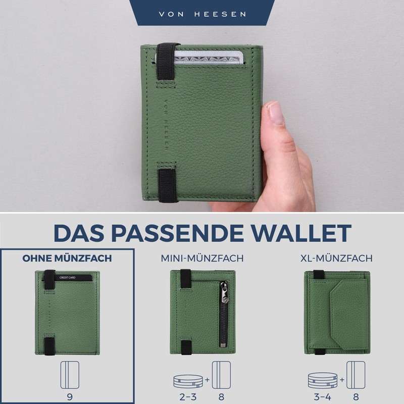 VON HEESEN slim wallet, Green, Without coin compartment