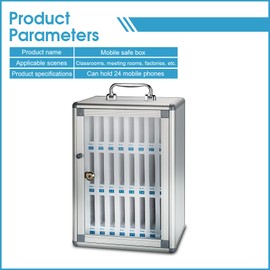 Glosen 24 Slots Cell Phone Locker, Portable Phone Storage Cabinet [Wall Mounted] [Aluminum Alloy] Cellphone Lock Box with Key & Handle for School Classroom Office Exam (Silver)