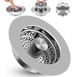 Proxima 3in1 Kitchen Sink Drain Strainer, 304 Stainless Steel Pop Up Sink Stopper with Basket Filter, Anti-Clogging Sink Drain Strainer for 89mm