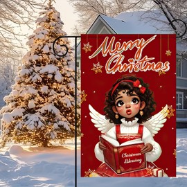 Blissyard Merry Christmas Garden Flag 12x18 Double-Sided Christmas Wishes Black Girl Angel Garden Flag Religious Xmas Carols African American Decor Winter Holiday Party Yard Outdoor Decoration Banner