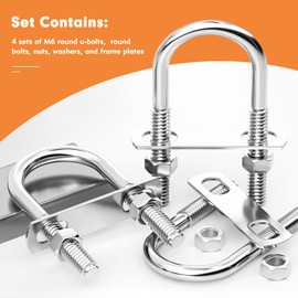 4Pcs M6 U Bolts, 1 Inch Wide Round Galvanized Carbon Steel Bolts with Nut, Washer, Plate, U Clamp Great for Machinery Supports, Pipes, Rigging and Industrial Steel Structures(25mm*70mm)