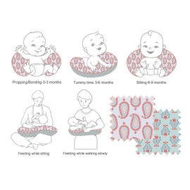 Bacati - Paisley Hugster Nursing Pillow Ultra-Soft 100% Cotton Fabric in a Fashionable Two-Sided Design, Fits All Hugster Nursing Pillows and Positioners (Coral/Aqua, Pillow with Insert)