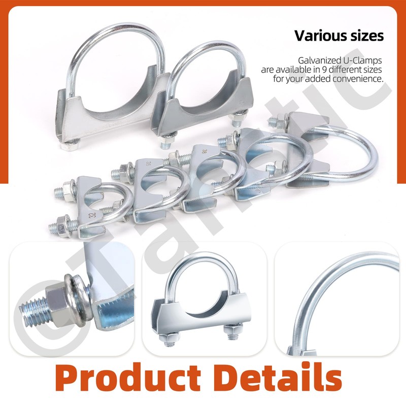 Tanstic 2 x 3 inch U-bolt clamp, exhaust U-clamp, silencer,