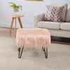 Home Soft Things Pink Mongolian Faux Fur Ottoman, Rose, 19''