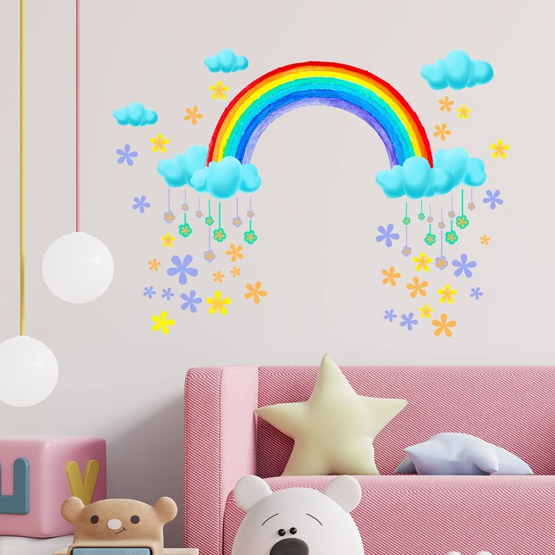 Condessacity Flower Rainbow Clouds Cute Kids Room Kindergarten Nursery Wall