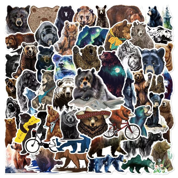 50pcs Grizzly Bear Stickers for friendss friend Teens, Vinyl Waterproof