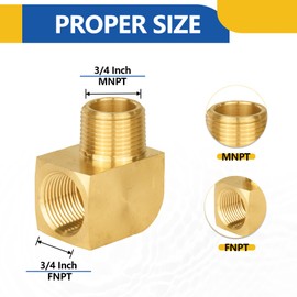 2PACK GUOFIS Brass Pipe Fittings-90 Degree Barstock Street Elbow,3/4" Female NPT X3/4" Male NPT Elbow