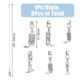 DICOSMETIC 6 Styles Western Cowboy Ceiling Fan Pull Chain Extenders Cowboy Boots Charms with Ball Chains Connector 13.3-13.58" Alloy Pull String Extension for Fan Wall Lamp Home Decor