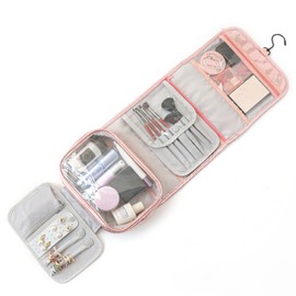 Charmix Travel Toiletry Bag for Women,Hanging Travel Toiletry Bag with Jewelry Organizer Compartment,Makeup Bag, Waterproof and Dirt Resistant, Travel Essentials,Bright Pink