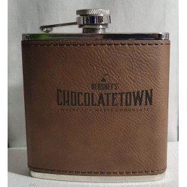 Hershey's New HERSHEY'S CHOCOLATE CHOCOLATETOWN FLASK 6oz Leather Wrapped Stainless Steel