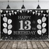 JOYKY Happy 13th Birthday Banner, Black Silver 13th Birthday Party