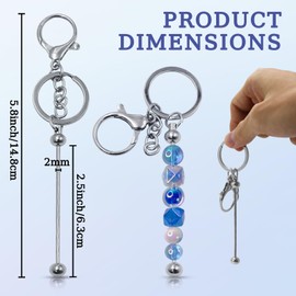 24 Pcs Beadable Keychain Bars Bulk DIY Keychain Making Kit with Metal Blanks for Beads - Creative Key Chains Accessories for Women Purse Charms Craft Supplies (Silver)