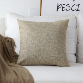 Home Brilliant Textured Burlap Linen European Pillowcase Pillow Sham Large Cushion Cover for Sofa, 24x24(60cm), Natural Linen