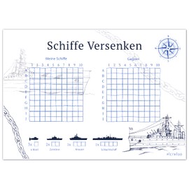 PICTALOO Ships Countersink Game Pad Set, Fleet Maneuvers with 50 Sheets per Pad, DIN A5, Travel Game for Travel, for Boys Girls Adults, German Language, Family Game Fun (2X)