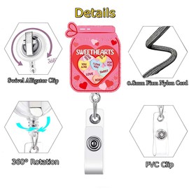 Valentine ID Badge Reel Badge Holders ZWENJIE Sweethearts Candy Jar Retractable Credit Card Holder with 360°Claw Clip for ID Card Holder Key Cute Holders Reel Holiday and New Season Decorations