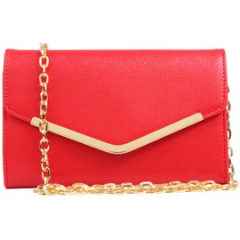 Autumnwell Clutch Purse Evening Bag for Women，Envelope Handbag With Detachable Chain, Red