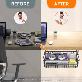 ENONCI Under Desk Drawer, Slide Out Design,No Drill Metal Under Desk Cable Management, Under Desk Storage Shelf Tray Basket Under Table Drawer Organizer for Office, Home, Workspace, Cabinet