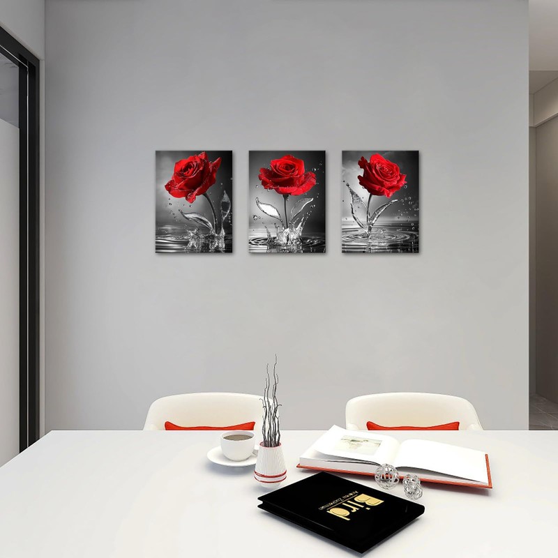 DuoBaorom Rose Zen Wall Art Red Canvas Bathroom Decor Black