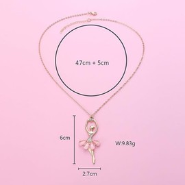 1 pack Girls Necklaces - A Girl Dancing Ballet Dainty Necklace with White Cubic Zirconia & Pink Petal Skirt, Elegant Necklace for Girls Kids Jewellery Gifts Birthday Christmas,Kids Necklaces for Girls