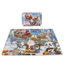 FunnyGoo 100 pieces Colorful Wooden Santa Jigsaw Puzzle Merry Christmas Xmas Santa in a box great gift for kids