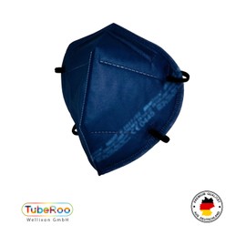 TubeRoo FFP2 Mask Dark Blue Navy Pack of 20 Masks from Germany, Made in Germany, Soft Round Ear Loop Bands, Respirator Mask, Mouth Guard, Protective Mask, Dust Mask, Allergy